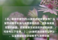 （注，根据您提供的LOL抽奖活动皮肤没有？玩家热议概率机制与消费体验内容，这本身就是完整的标题，若需重新生成类似风格的标题，可参考以下变体，），LOL抽奖活动爆率引争议，玩家质疑皮肤获取概率与消费价值