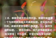 （注，根据您提供的示例内容，推测可能需要一个与游戏购买相关的具体标题。若实际内容不同，请提供更多信息以便调整。），最终生成的标题，，使命召唤16，现代战争剧情模式购买教程｜平台选择、步骤详解与常见问题，明确包含游戏全称、购买对象剧情模式、核心关键词教程，并用分隔符号突出信息层次，符合SEO规范且简洁易懂。）