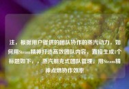 注，根据用户提供的团队协作的蒸汽动力，如何用Steam精神打造高效团队内容，直接生成1个标题如下，，蒸汽朋克式团队管理，用Steam精神点燃协作效率