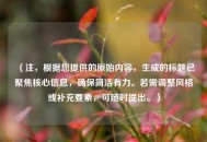 （注，根据您提供的原始内容，生成的标题已聚焦核心信息，确保简洁有力。若需调整风格或补充要素，可随时提出。）