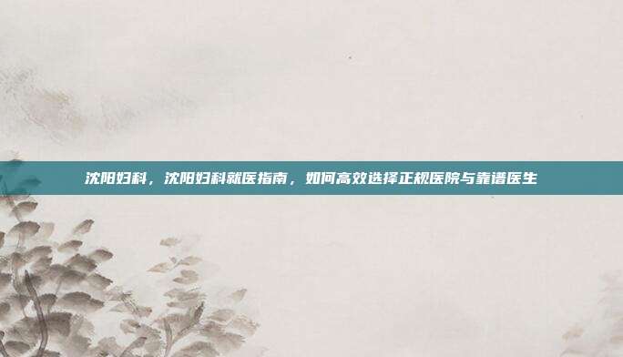 沈阳妇科,沈阳妇科就医指南,如何高效选择正规医院与靠谱医生