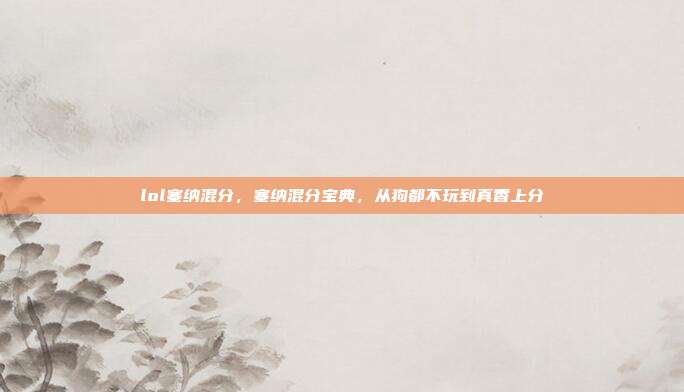 lol塞纳混分,塞纳混分宝典,从狗都不玩到真香上分