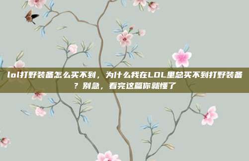 lol打野装备怎么买不到,为什么我在LOL里总买不到打野装备?别急,看完这篇你就懂了