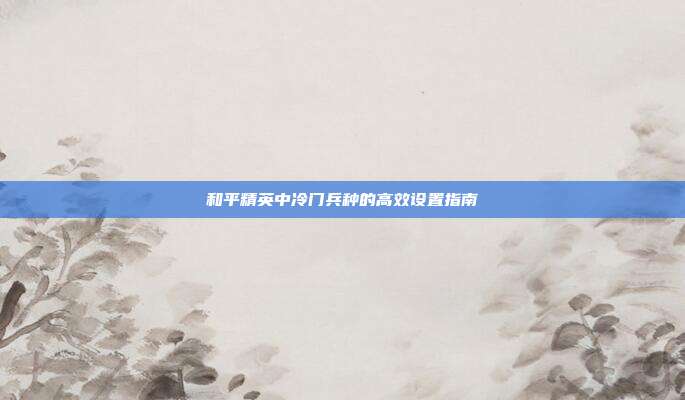 和平精英中冷门兵种的高效设置指南