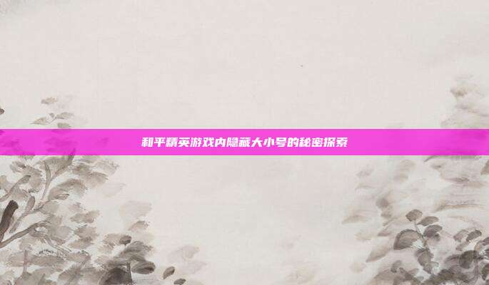 和平精英游戏内隐藏大小号的秘密探索