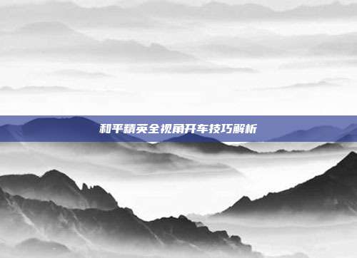 和平精英全视角开车技巧解析