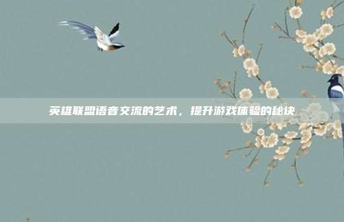 英雄联盟语音交流的艺术,提升游戏体验的秘诀