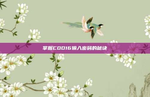 掌握COD16输入密码的秘诀