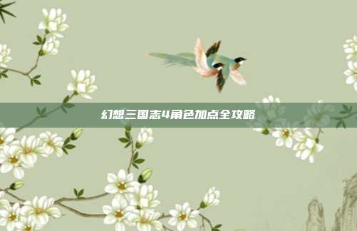 幻想三国志4角色加点全攻略