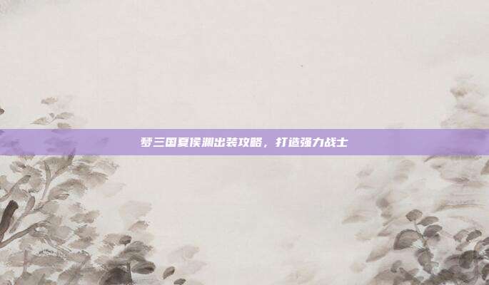 梦三国夏侯渊出装攻略,打造强力战士