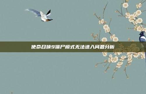 使命召唤9僵尸模式无法进入问题分析