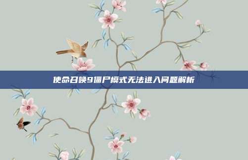 使命召唤9僵尸模式无法进入问题解析