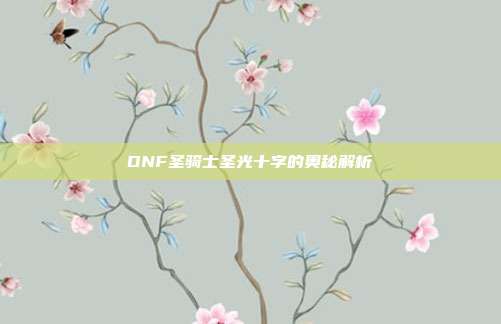 DNF圣骑士圣光十字的奥秘解析