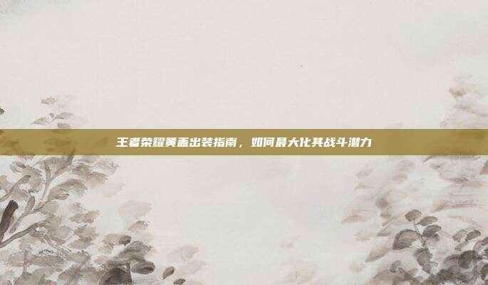 王者荣耀黄盖出装指南,如何最大化其战斗潜力