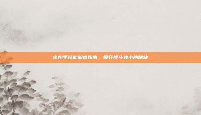 火炮手技能加点指南,提升战斗效率的秘诀