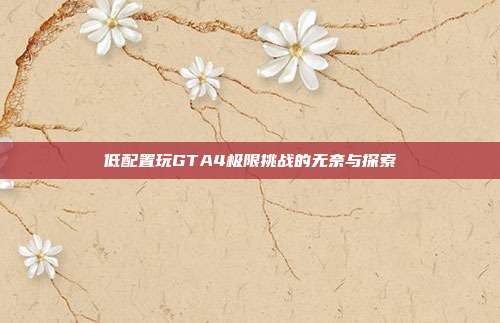 低配置玩GTA4极限挑战的无奈与探索