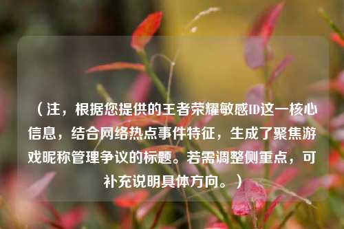 (注,根据您提供的王者荣耀敏感ID这一核心信息,结合网络热点事件特征,生成了聚焦游戏昵称管理争议的标题。若需调整侧重点,可补充说明具体方向。)