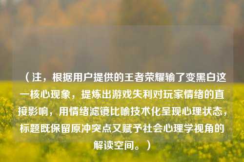 (注,根据用户提供的王者荣耀输了变黑白这一核心现象,提炼出游戏失利对玩家情绪的直接影响,用情绪滤镜比喻技术化呈现心理状态,标题既保留原冲突点又赋予社会心理学视角的解读空间。)