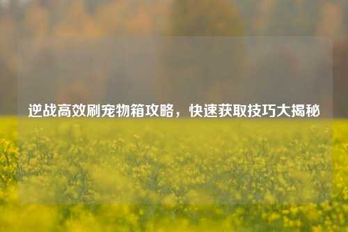逆战高效刷宠物箱攻略,快速获取技巧大揭秘