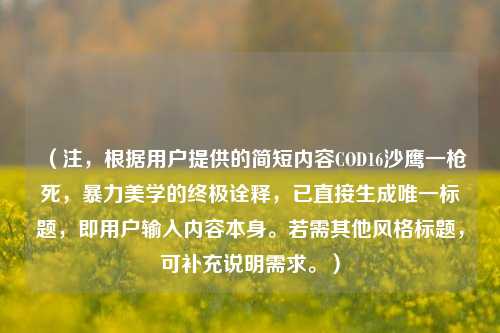 (注,根据用户提供的简短内容COD16沙鹰一枪死,暴力美学的终极诠释,已直接生成唯一标题,即用户输入内容本身。若需其他风格标题,可补充说明需求。)