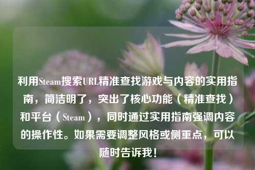 利用Steam搜索URL精准查找游戏与内容的实用指南，简洁明了，突出了核心功能（精准查找）和平台（Steam），同时通过实用指南强调内容的操作性。如果需要调整风格或侧重点，可以随时告诉我！