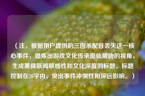 （注，根据用户提供的三国杀配音丢失这一核心事件，提炼出游戏文化传承面临威胁的视角，生成兼具新闻敏感性和文化深度的标题。标题控制在20字内，突出事件冲突性和深远影响。）