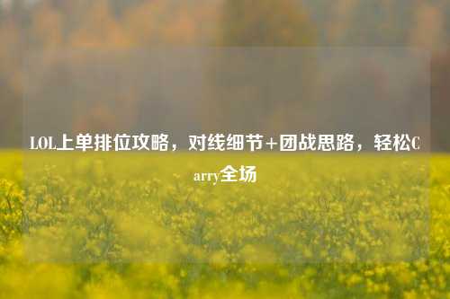 LOL上单排位攻略,对线细节+团战思路,轻松Carry全场