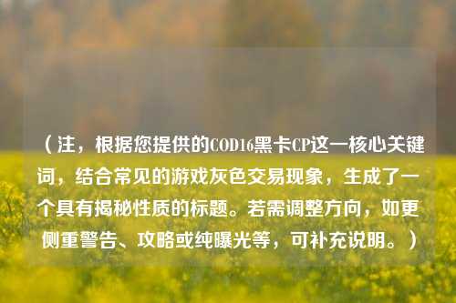(注,根据您提供的COD16黑卡CP这一核心关键词,结合常见的游戏灰色交易现象,生成了一个具有揭秘性质的标题。若需调整方向,如更侧重警告、攻略或纯曝光等,可补充说明。)