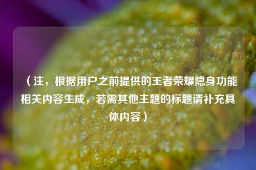 (注,根据用户之前提供的王者荣耀隐身功能相关内容生成,若需其他主题的标题请补充具体内容)