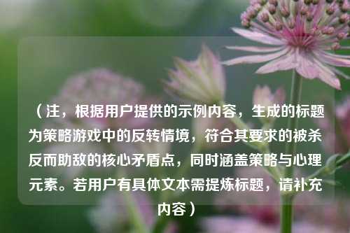 (注,根据用户提供的示例内容,生成的标题为策略游戏中的反转情境,符合其要求的被杀反而助敌的核心矛盾点,同时涵盖策略与心理元素。若用户有具体文本需提炼标题,请补充内容)
