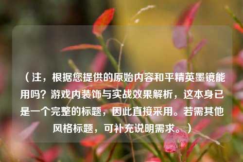 (注,根据您提供的原始内容和平精英墨镜能用吗?游戏内装饰与实战效果解析,这本身已是一个完整的标题,因此直接采用。若需其他风格标题,可补充说明需求。)