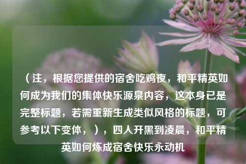 （注，根据您提供的宿舍吃鸡夜，和平精英如何成为我们的集体快乐源泉内容，这本身已是完整标题，若需重新生成类似风格的标题，可参考以下变体，），四人开黑到凌晨，和平精英如何炼成宿舍快乐永动机