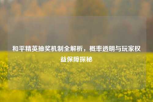 和平精英抽奖机制全解析，概率透明与玩家权益保障探秘
