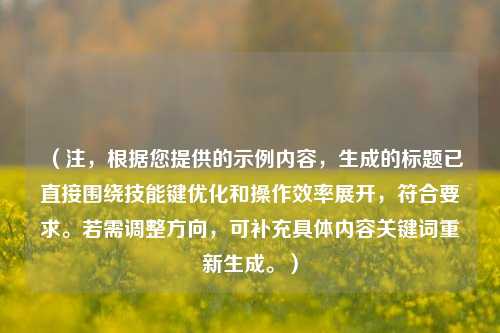 （注，根据您提供的示例内容，生成的标题已直接围绕技能键优化和操作效率展开，符合要求。若需调整方向，可补充具体内容关键词重新生成。）