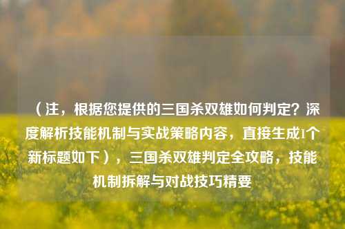 （注，根据您提供的三国杀双雄如何判定？深度解析技能机制与实战策略内容，直接生成1个新标题如下），三国杀双雄判定全攻略，技能机制拆解与对战技巧精要