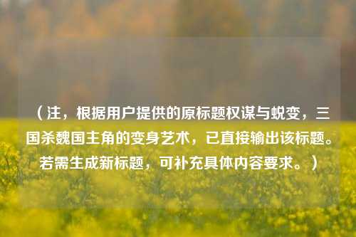 （注，根据用户提供的原标题权谋与蜕变，三国杀魏国主角的变身艺术，已直接输出该标题。若需生成新标题，可补充具体内容要求。）