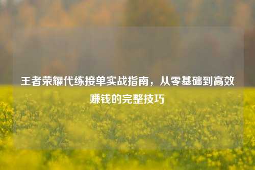 王者荣耀代练接单实战指南，从零基础到高效赚钱的完整技巧