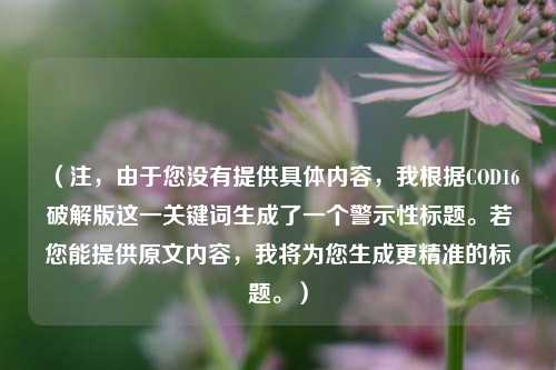 （注，由于您没有提供具体内容，我根据COD16破解版这一关键词生成了一个警示性标题。若您能提供原文内容，我将为您生成更精准的标题。）