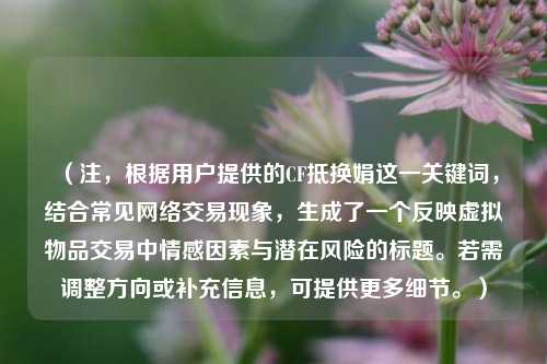 （注，根据用户提供的CF抵换娟这一关键词，结合常见网络交易现象，生成了一个反映虚拟物品交易中情感因素与潜在风险的标题。若需调整方向或补充信息，可提供更多细节。）