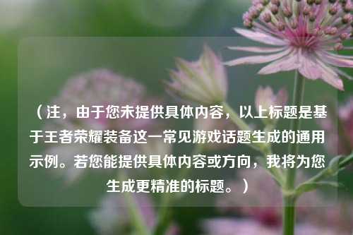 （注，由于您未提供具体内容，以上标题是基于王者荣耀装备这一常见游戏话题生成的通用示例。若您能提供具体内容或方向，我将为您生成更精准的标题。）