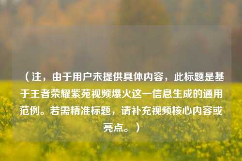 （注，由于用户未提供具体内容，此标题是基于王者荣耀紫苑视频爆火这一信息生成的通用范例。若需精准标题，请补充视频核心内容或亮点。）