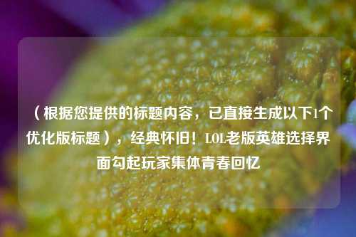 （根据您提供的标题内容，已直接生成以下1个优化版标题），经典怀旧！LOL老版英雄选择界面勾起玩家集体青春回忆