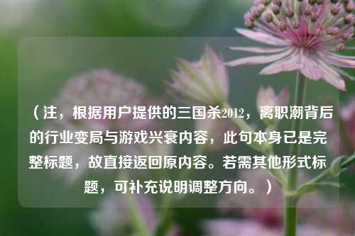 (注,根据用户提供的三国杀2012,离职潮背后的行业变局与游戏兴衰内容,此句本身已是完整标题,故直接返回原内容。若需其他形式标题,可补充说明调整方向。)