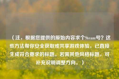 （注，根据您提供的原始内容求个Steam号？这些方法帮你安全获取或共享游戏体验，已直接生成符合要求的标题。若需其他风格标题，可补充说明调整方向。）