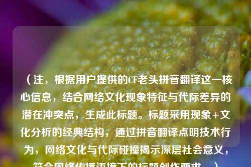 （注，根据用户提供的CF老头拼音翻译这一核心信息，结合 *** 文化现象特征与代际差异的潜在冲突点，生成此标题。标题采用现象+文化分析的经典结构，通过拼音翻译点明技术行为， *** 文化与代际碰撞揭示深层社会意义，符合 *** 传播语境下的标题创作要求。）