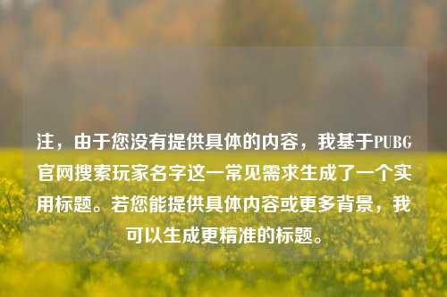 注，由于您没有提供具体的内容，我基于PUBG官网搜索玩家名字这一常见需求生成了一个实用标题。若您能提供具体内容或更多背景，我可以生成更精准的标题。