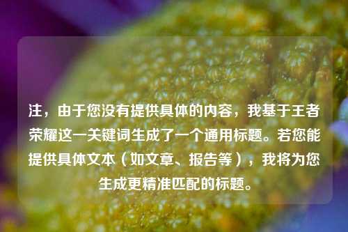 注，由于您没有提供具体的内容，我基于王者荣耀这一关键词生成了一个通用标题。若您能提供具体文本（如文章、报告等），我将为您生成更精准匹配的标题。