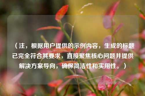 （注，根据用户提供的示例内容，生成的标题已完全符合其要求，直接聚焦核心问题并提供解决方案导向，确保简洁性和实用性。）