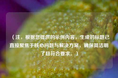 （注，根据您提供的示例内容，生成的标题已直接聚焦于核心问题与解决方案，确保简洁明了且符合要求。）