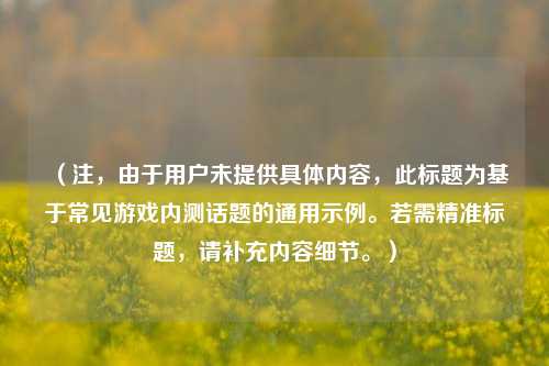 (注,由于用户未提供具体内容,此标题为基于常见游戏内测话题的通用示例。若需精准标题,请补充内容细节。)